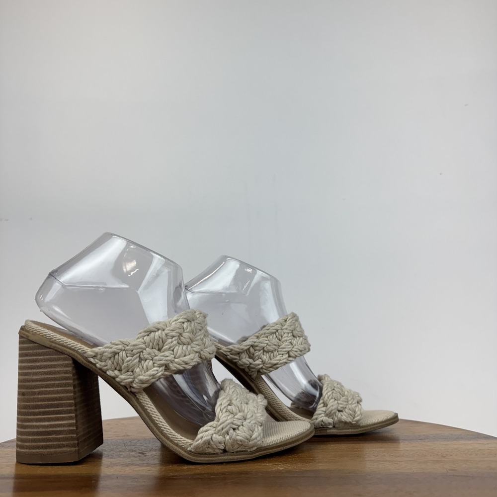 Womens Dolce Vita Roulette Ivory Woven Slip On Strappy Sandals Heels Size 9 GUC